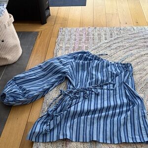 Blue Striped Off-Shoulder Top